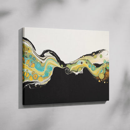 Abstract Golden Currents in Motion - Framed Canvas Wall Art Print - House Prints