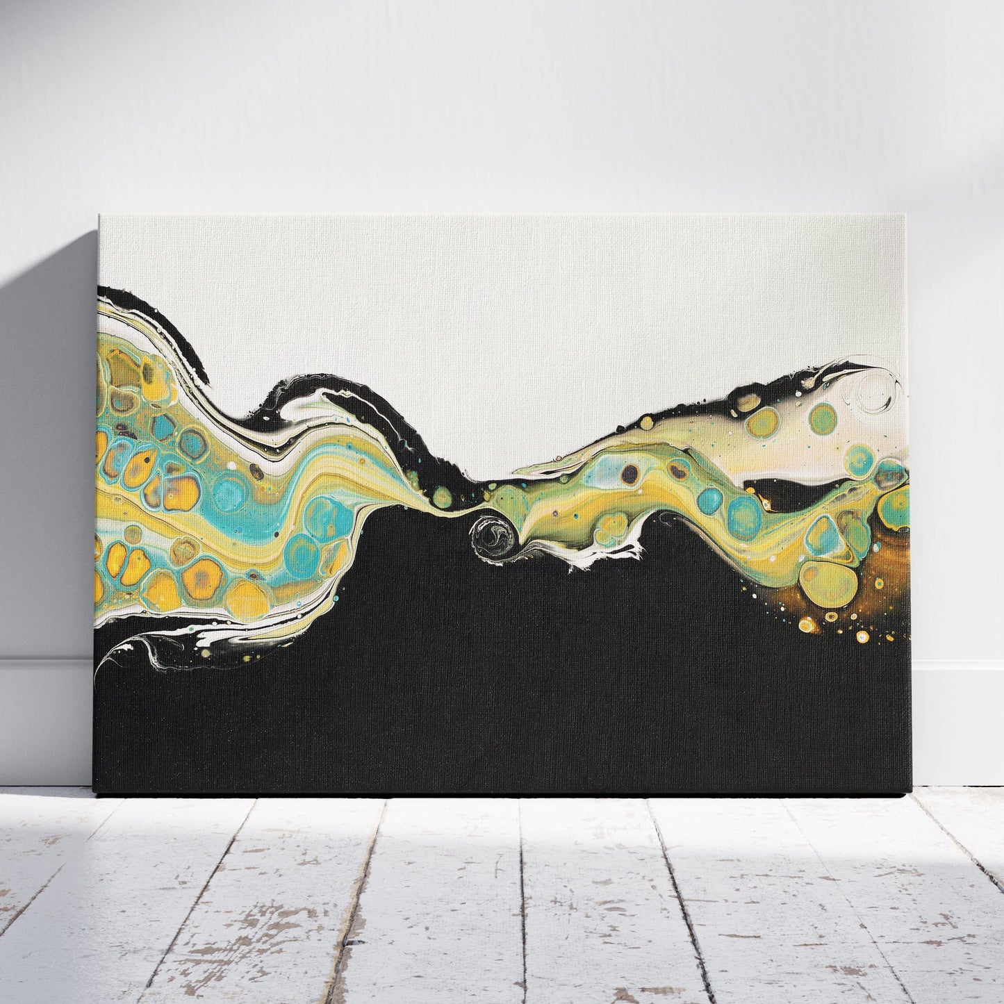 Abstract Golden Currents in Motion - Framed Canvas Wall Art Print - House Prints