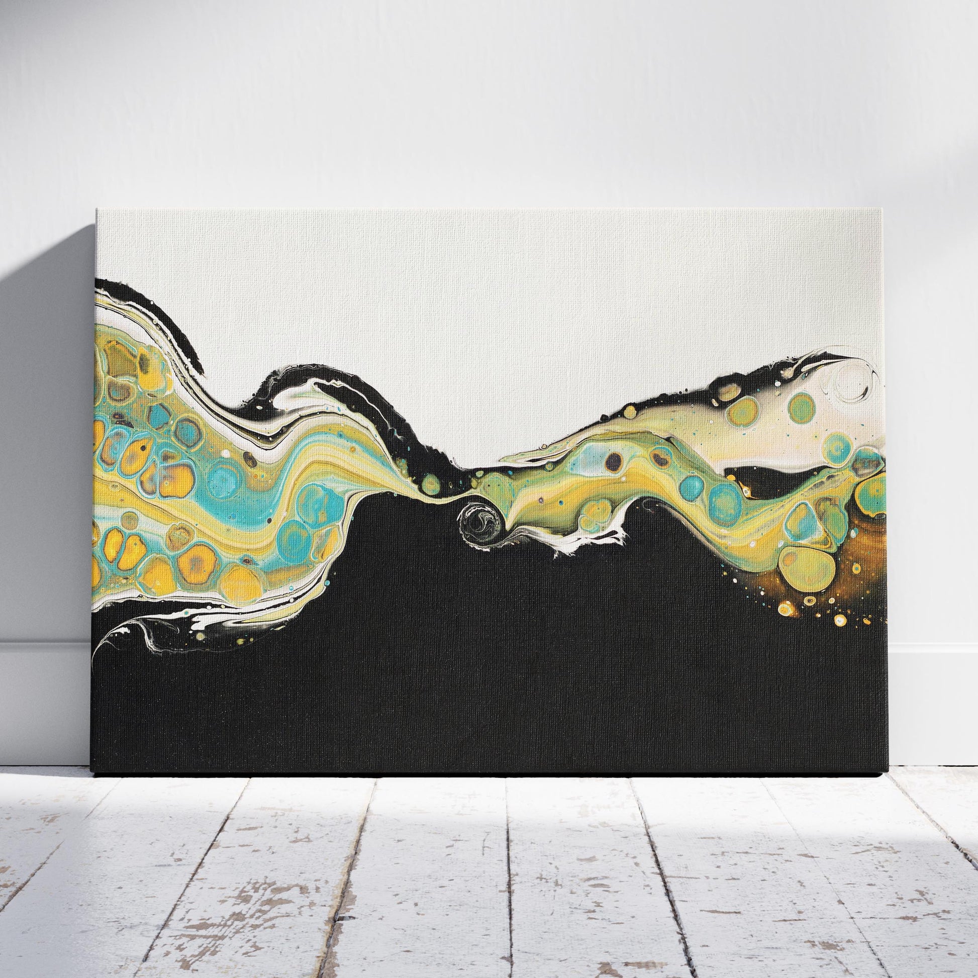 Abstract Golden Currents in Motion - Framed Canvas Wall Art Print - House Prints