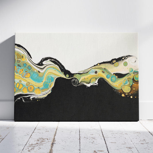 Abstract Golden Currents in Motion - Framed Canvas Wall Art Print - House Prints