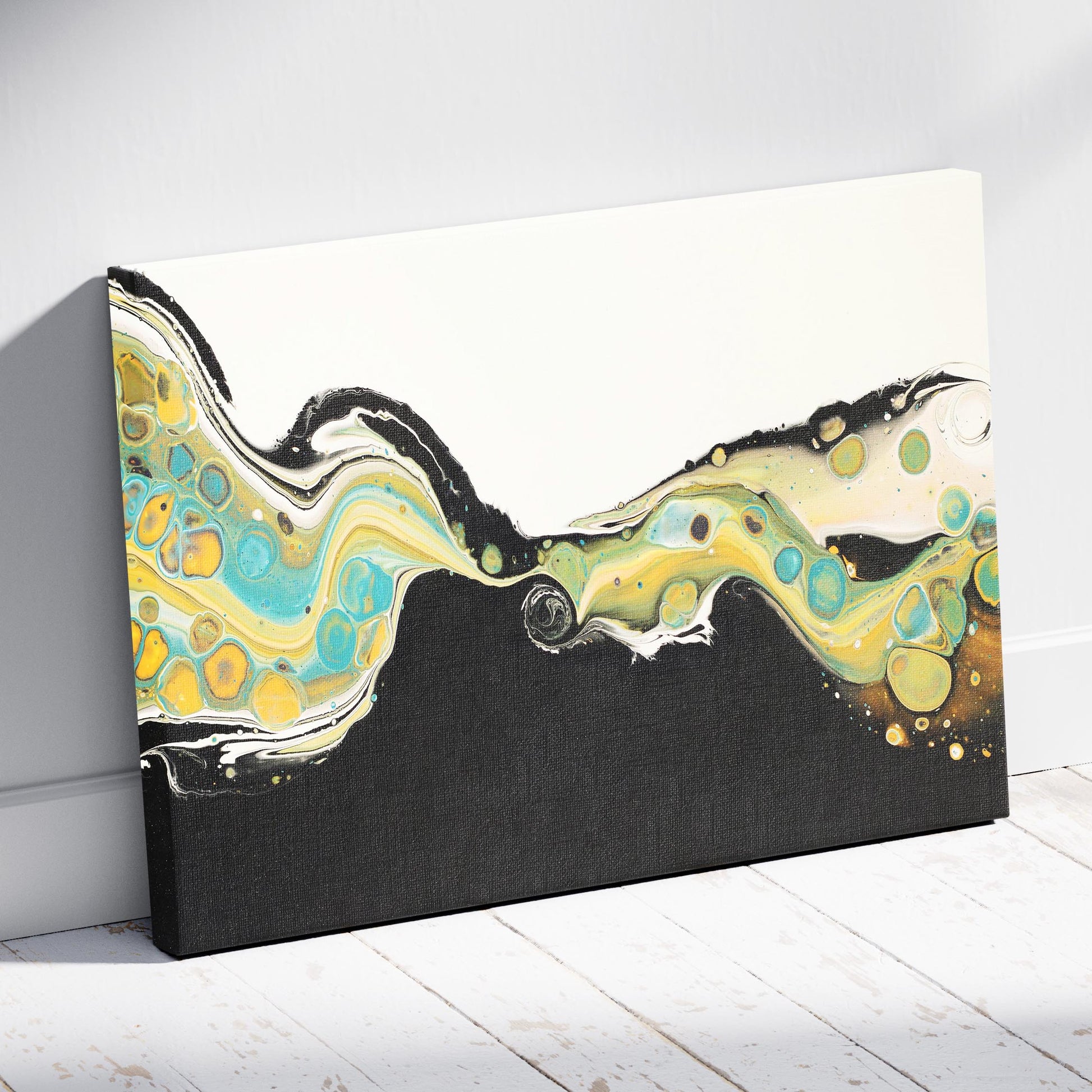 Abstract Golden Currents in Motion - Framed Canvas Wall Art Print - House Prints