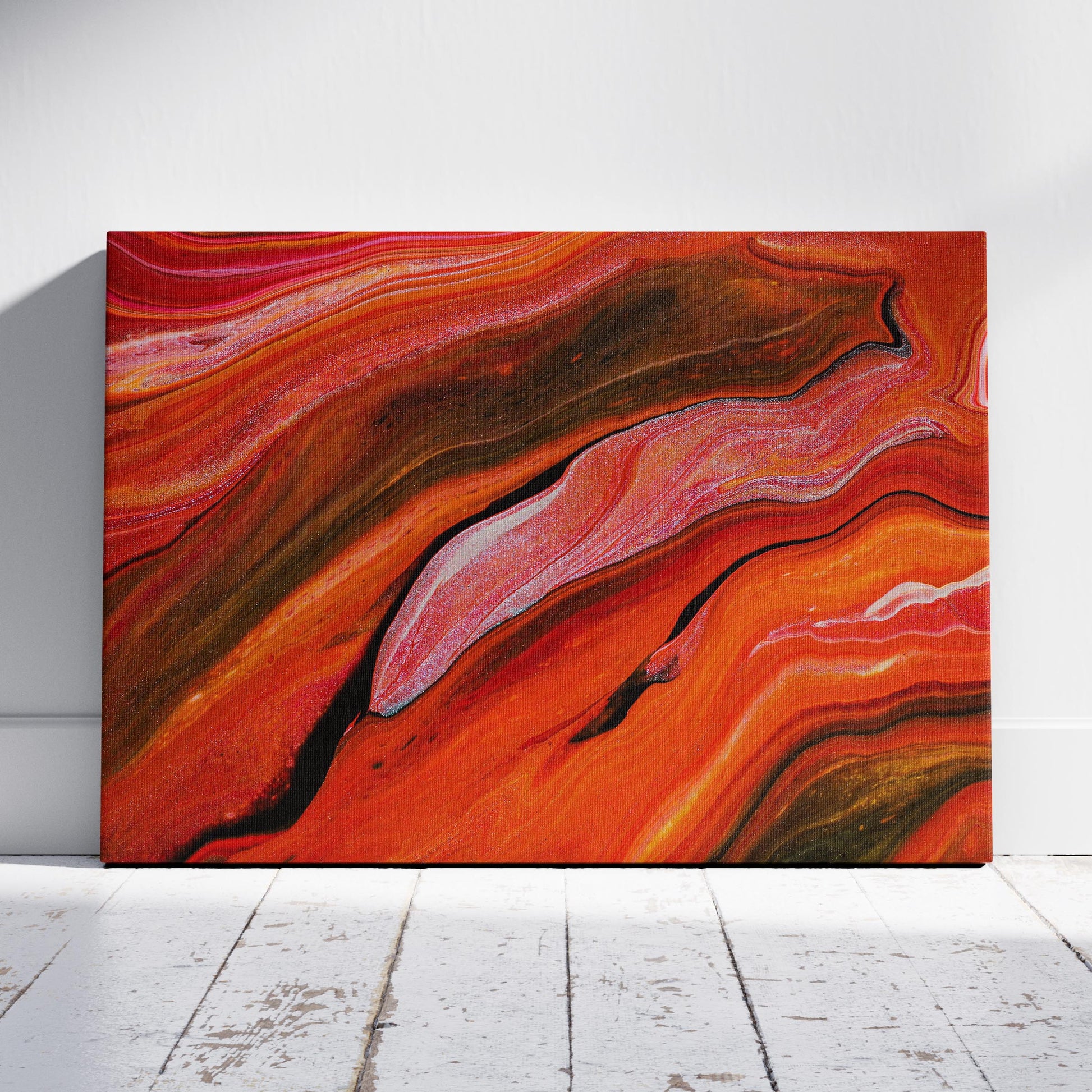 Crimson Red Waves of Earth - Framed Canvas Wall Art Print - House Prints