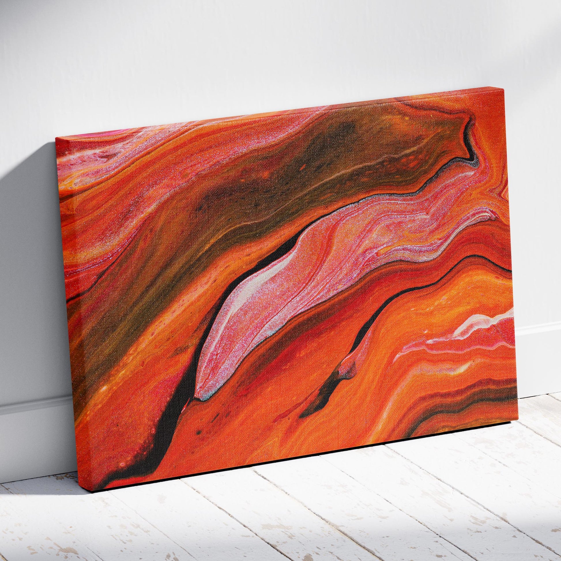 Crimson Red Waves of Earth - Framed Canvas Wall Art Print - House Prints