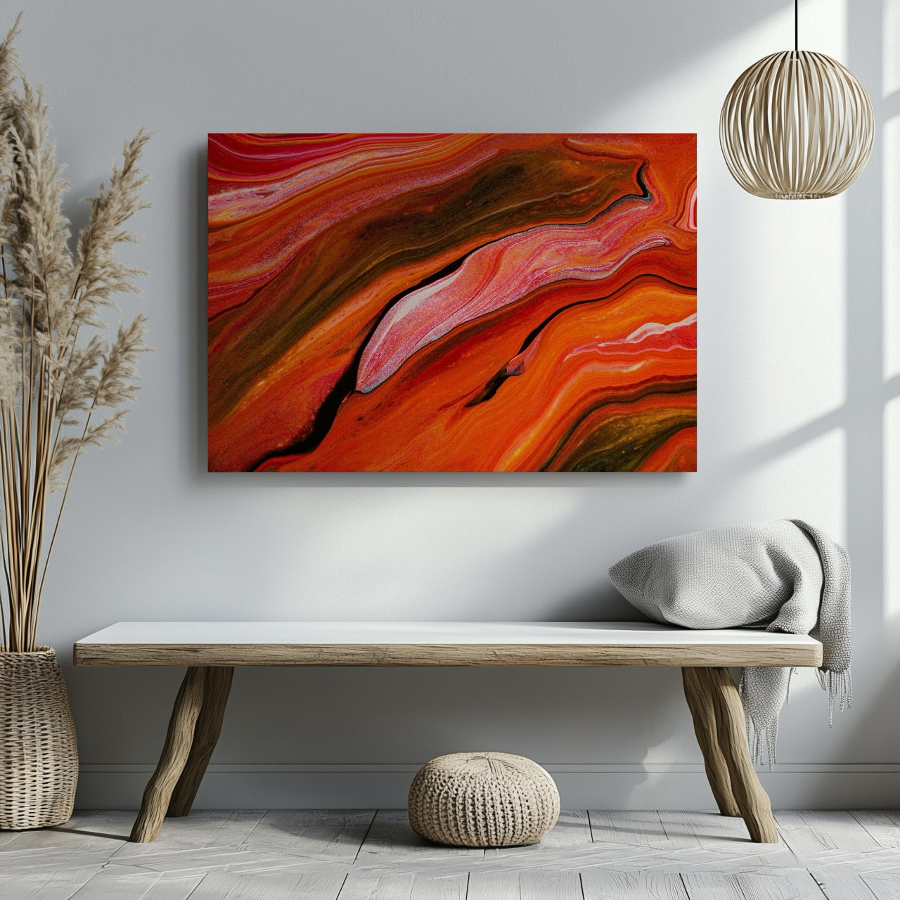 Crimson Red Waves of Earth - Framed Canvas Wall Art Print - House Prints