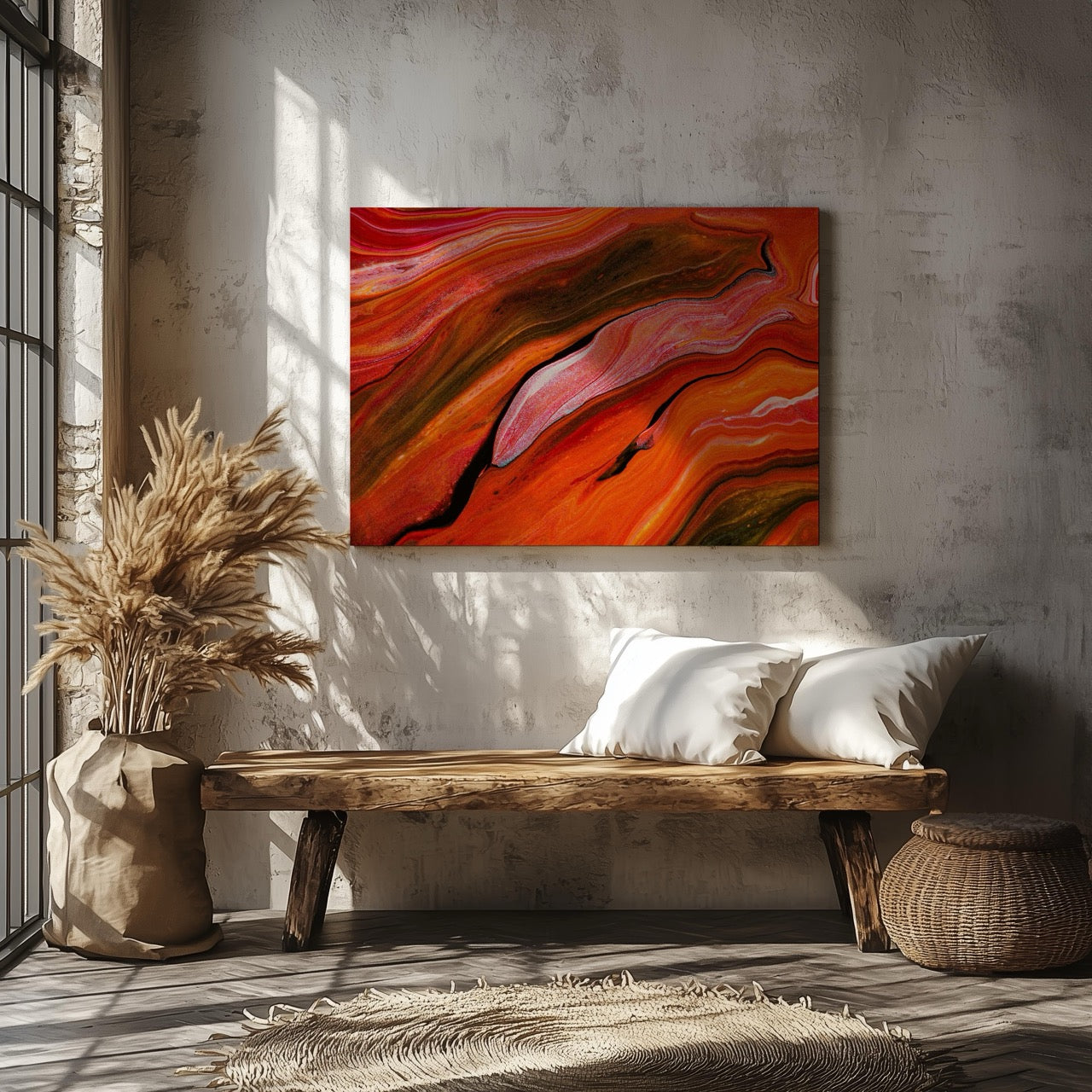 Crimson Red Waves of Earth - Framed Canvas Wall Art Print - House Prints